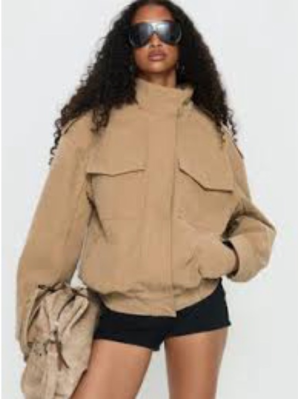 Relaxed Fit Tan Bomber Jacket